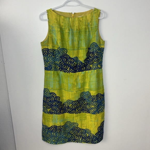 Anthropologie Tabitha Azure Scroll Embroidered Sheath Dress - Picture 2 of 10